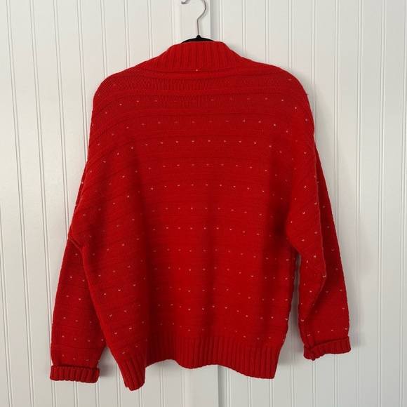 Vintage 80s Red and White Snowflake Sweater Fall River Knitting Mills Heavy Knit - Picture 7 of 13